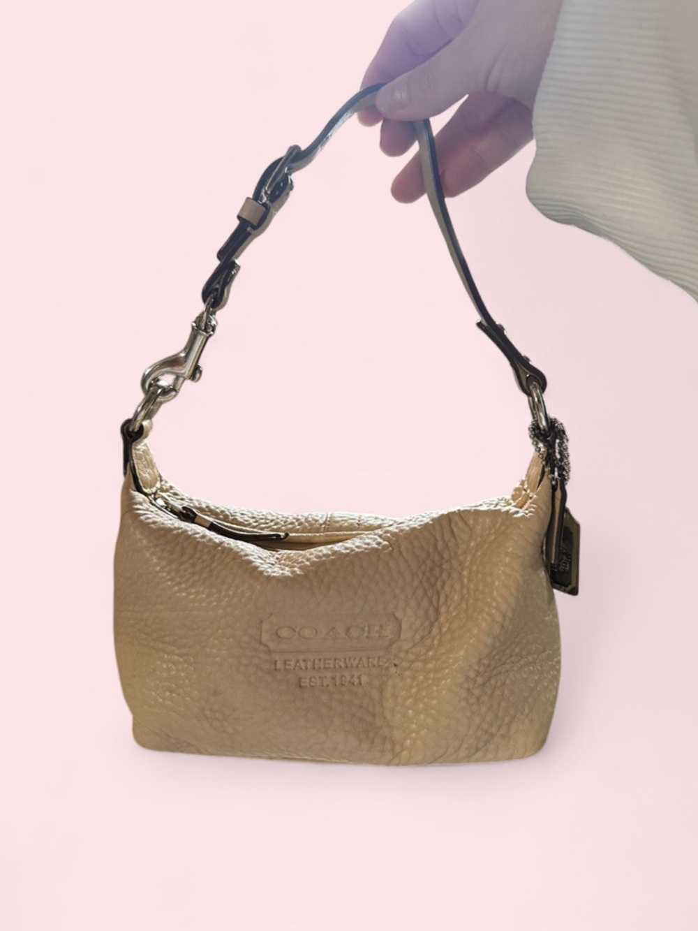 Y2K vintage coach calfskin beige top handle pouch baggette mini bag